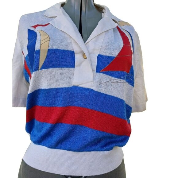 VTG Philippe Marques Linen Blend Nautical Beach Resort Sweater Blouse Size 14 - Picture 1 of 4